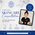 Advertisement for Esthetics by Kelly's virtual skincare consultation service on a marble background.